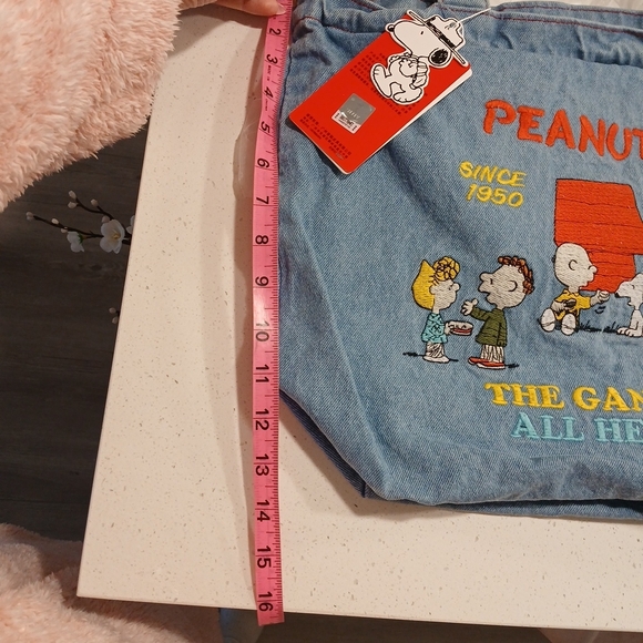 Peanuts Denim Tote Bag with Embroidered Characters - Light Blue - Picture 11 of 13